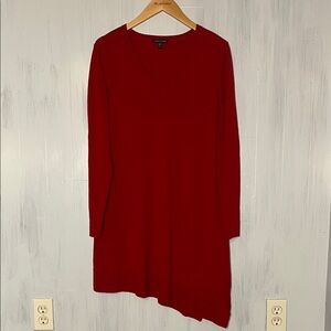 Eileen Fisher Red‎ Merino Wool Asymmetrical Tunic Sweater Size M